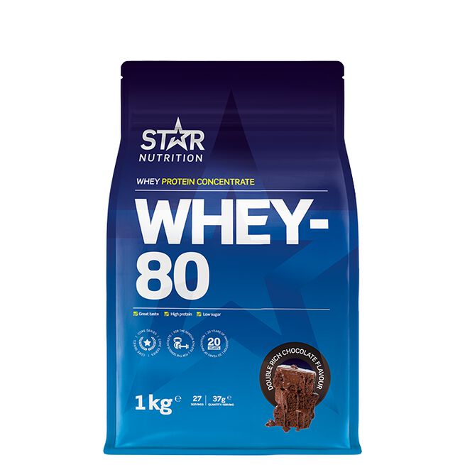 585R Starnutrition Whey80 DoubleRichChocolate 1kg Feb20
